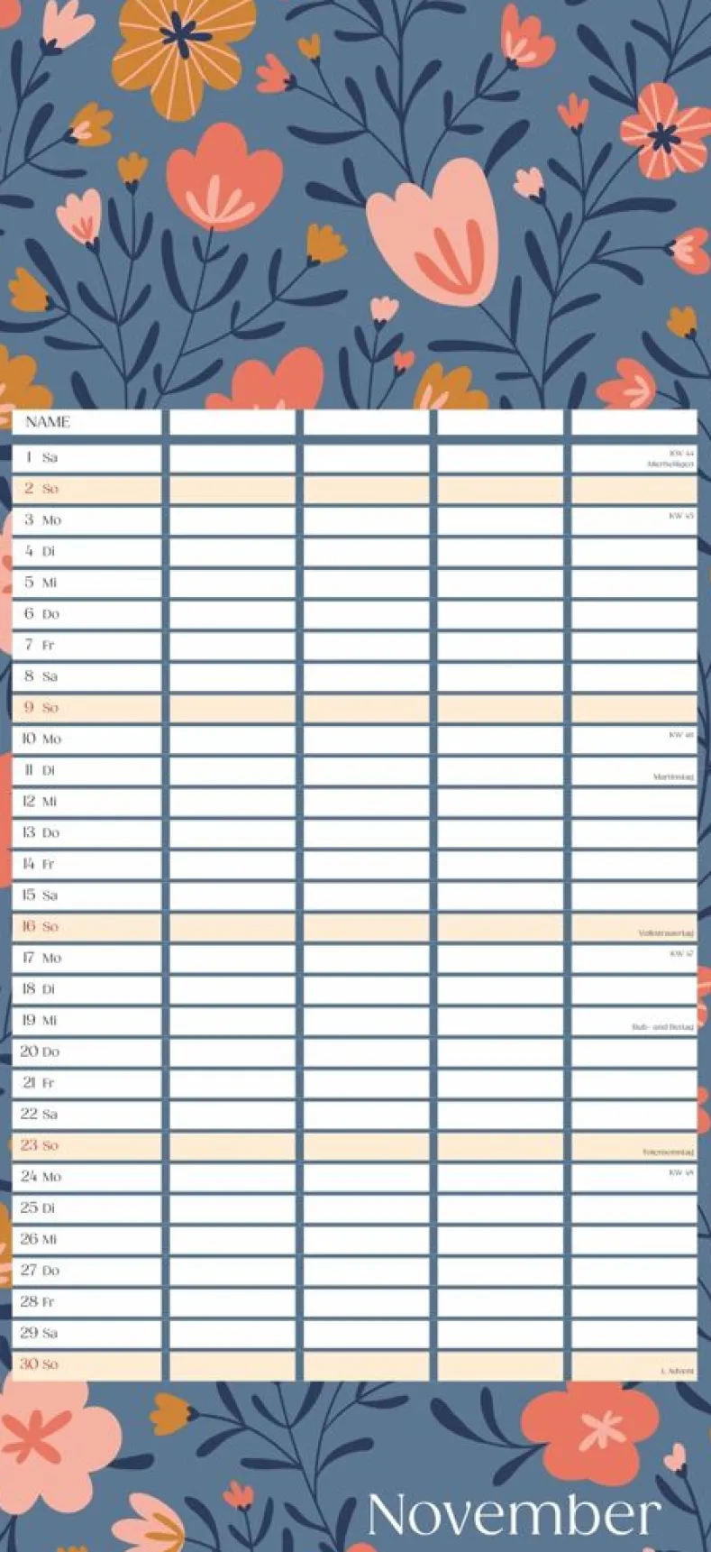 Weingarten Floral Total Familienplaner 2025